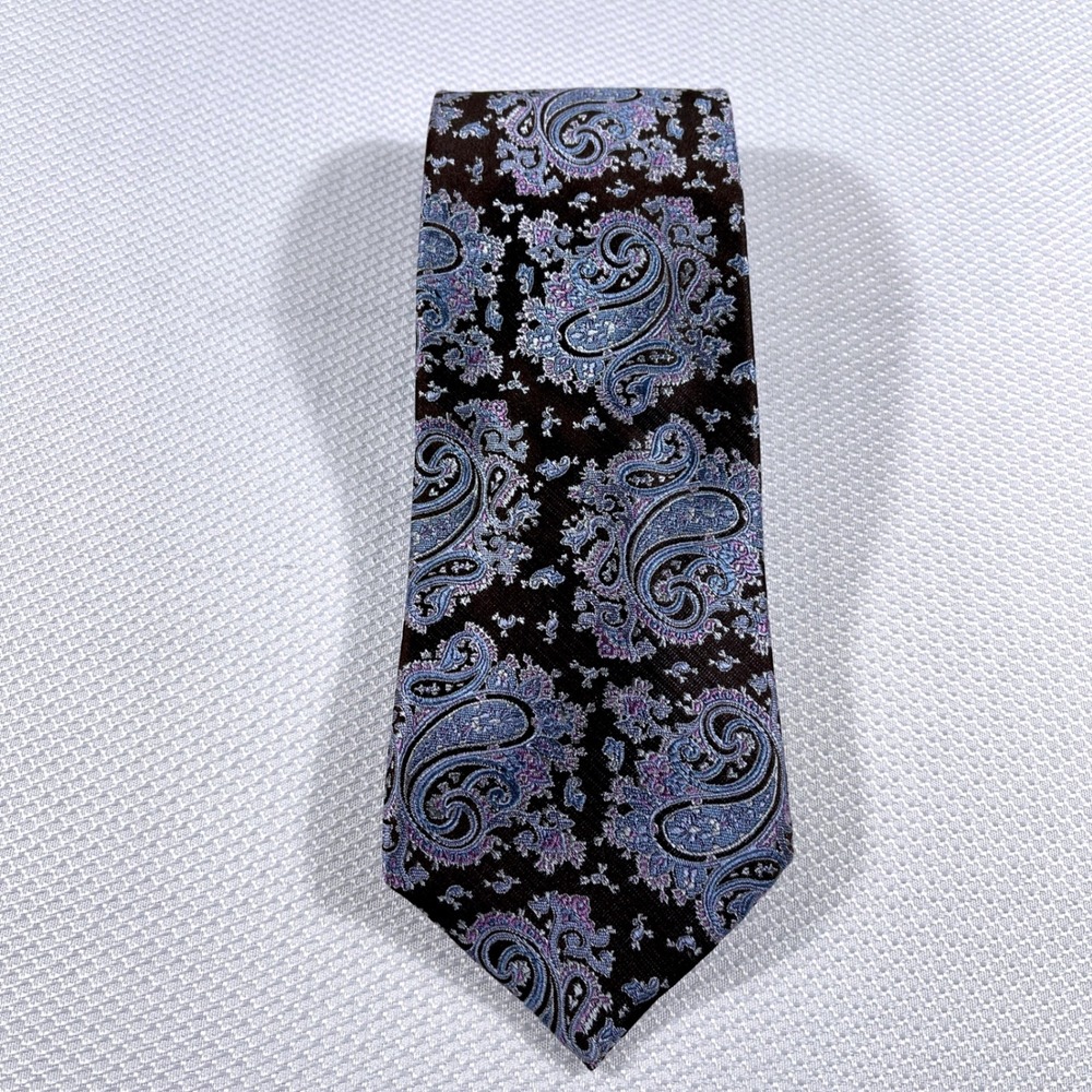 Barbara Blank New York Mens Silk Paisley Tie Brown Blue Handmade‎ Necktie USA